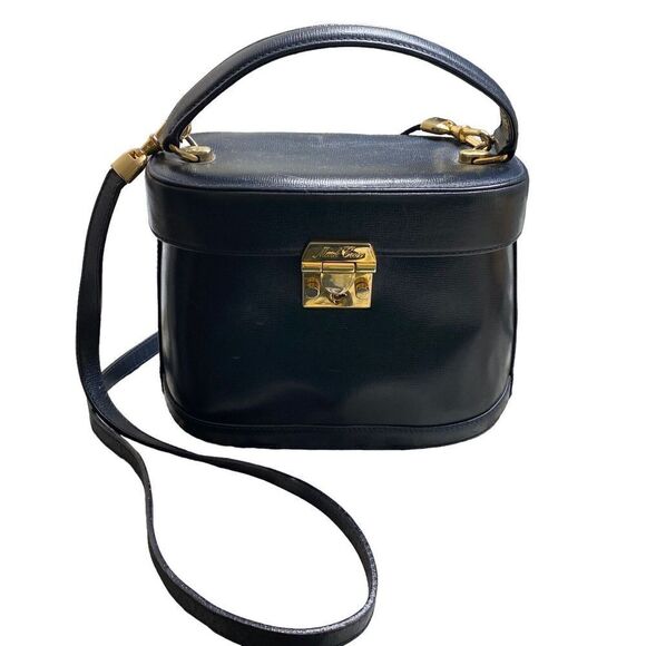 Mark Cross Vintage 1980s Benchley Bag Purse Handbag Navy Blue Leather NO KEY - Picture 1 of 11